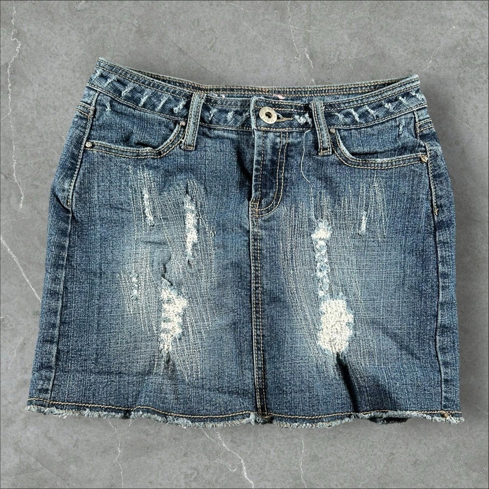 Vanilla Star Jean Skirt Women 3 Blue Y2K Mini Micro Distressed Midi Alternative